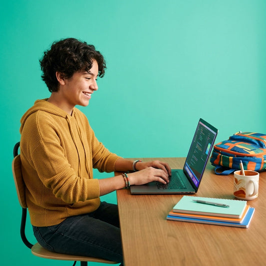 Estudiante de prepa con una laptop reacondicionada — Rematech