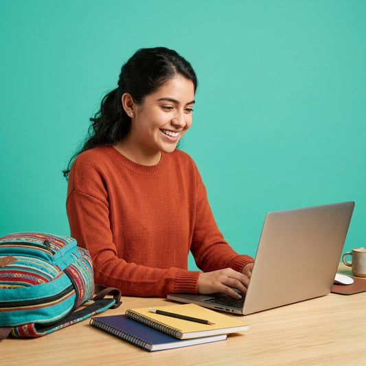 Estudiante con una laptop reacondicionada para la escuela — Rematech